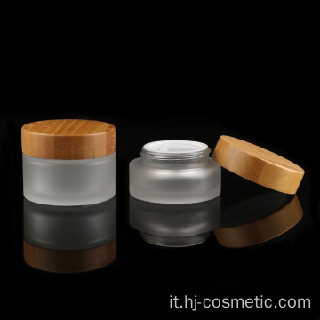 5g 15g 30g 50g 100g contenitori cosmetici all&#39;ingrosso viso crema glassato in vetro trasparente Vaso con coperchio in bambù
